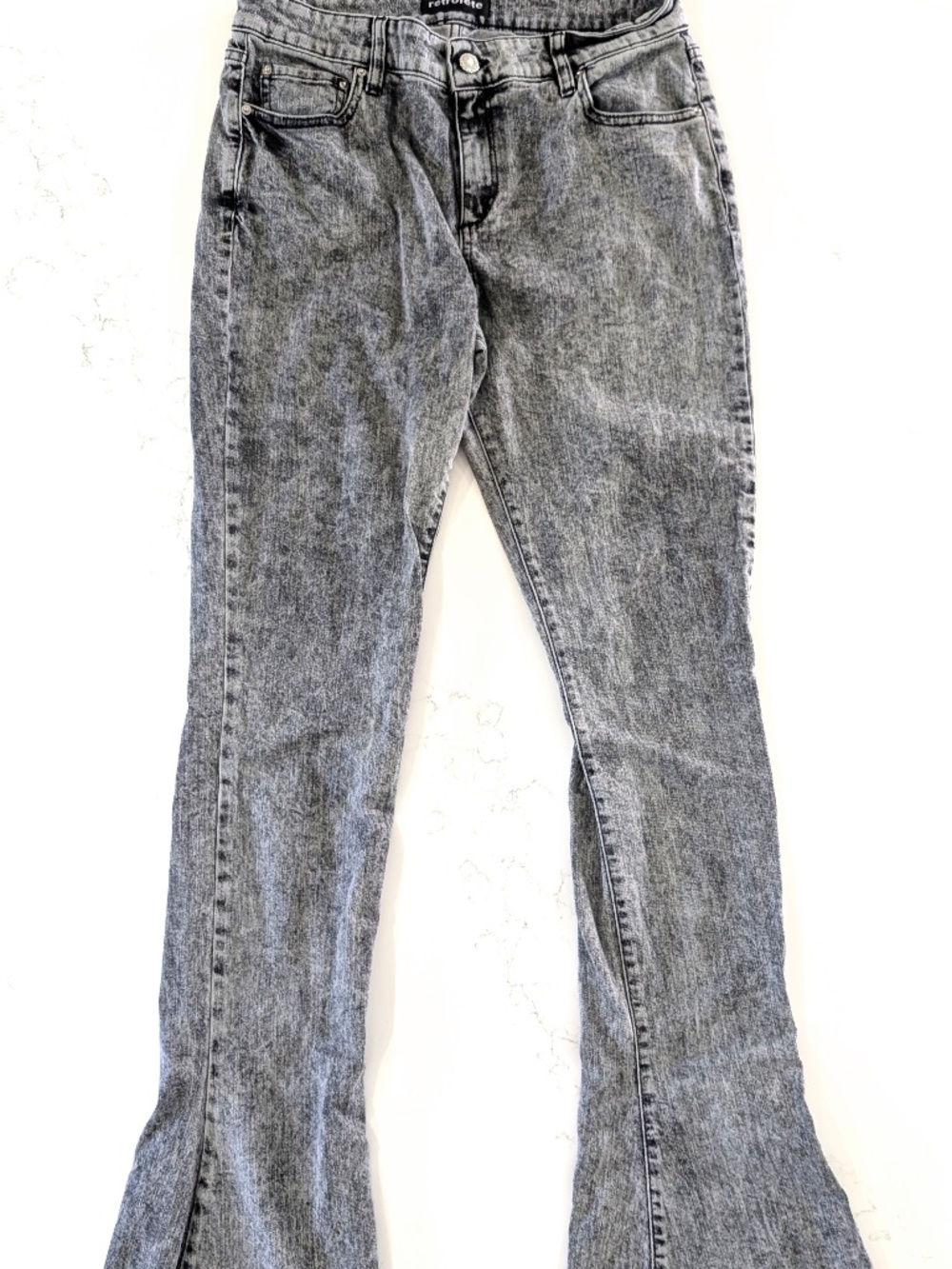 Retrofete Presley Flare Jeans Size 29 Acid Grey Frayed Raw Hem Mid Rise Italy - Picture 3 of 13